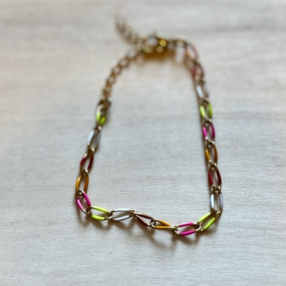 Handmade Jewelry - Vibrant Gold Tone and Pink & Neon Paperclip Chain Bracelet